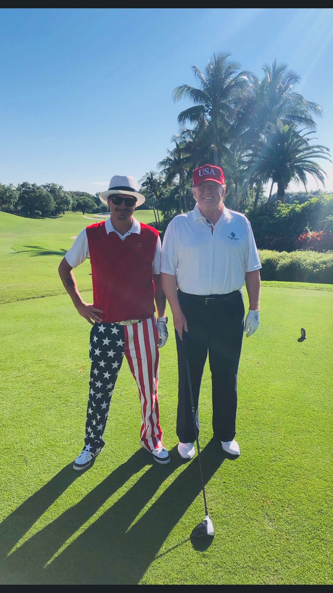 Another great day on the links! Thank you to POTUS for having me and to EVERYONE at Trump International for being so wonderful. What a great man, so down to earth and so fun to be with!! KEEP AMERICA GREAT!! -Kid Rock