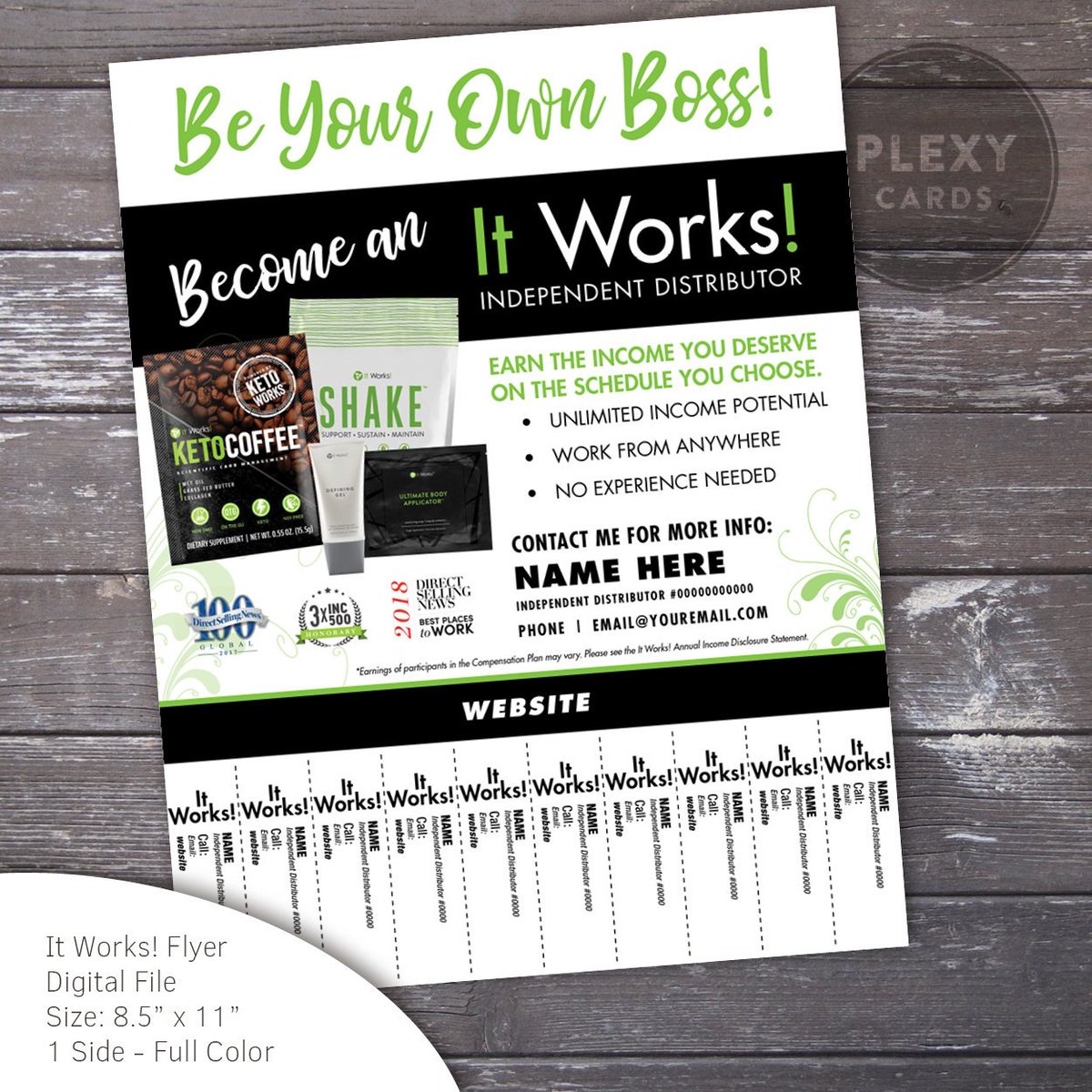 plexuscards's tweet photo. Excited to share the latest addition to my #etsy shop: Black &amp; Green ItWorks! Recruiting Flyer With Tear Off Tabs [Digital File] https://t.co/ImZrGM5u2n #itworks https://t.co/8kNQ7IOm2a