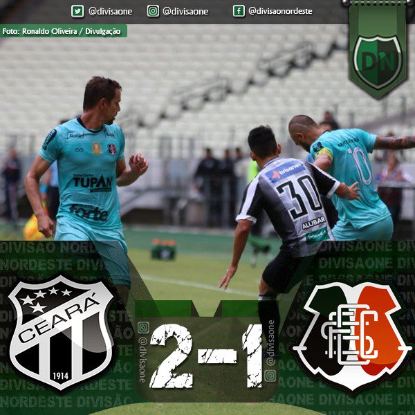 divisaone's tweet photo. O #Ceará venceu o #SantaCruz de virada pela Copa do Nordeste. 
Thiago Carleto e Ricardo Bueno marcaram pelo Vozão e Bruno Ré marcou pelo lado Coral.

#Vozão #BoraVozão #CearáSC #ArenaCastelão #FechadoComOSanta #VamoSanta #Santinha #CSCxSTA #CearáxSantaCruz #CopaDoNordeste https://t.co/sJWk8JwqE4