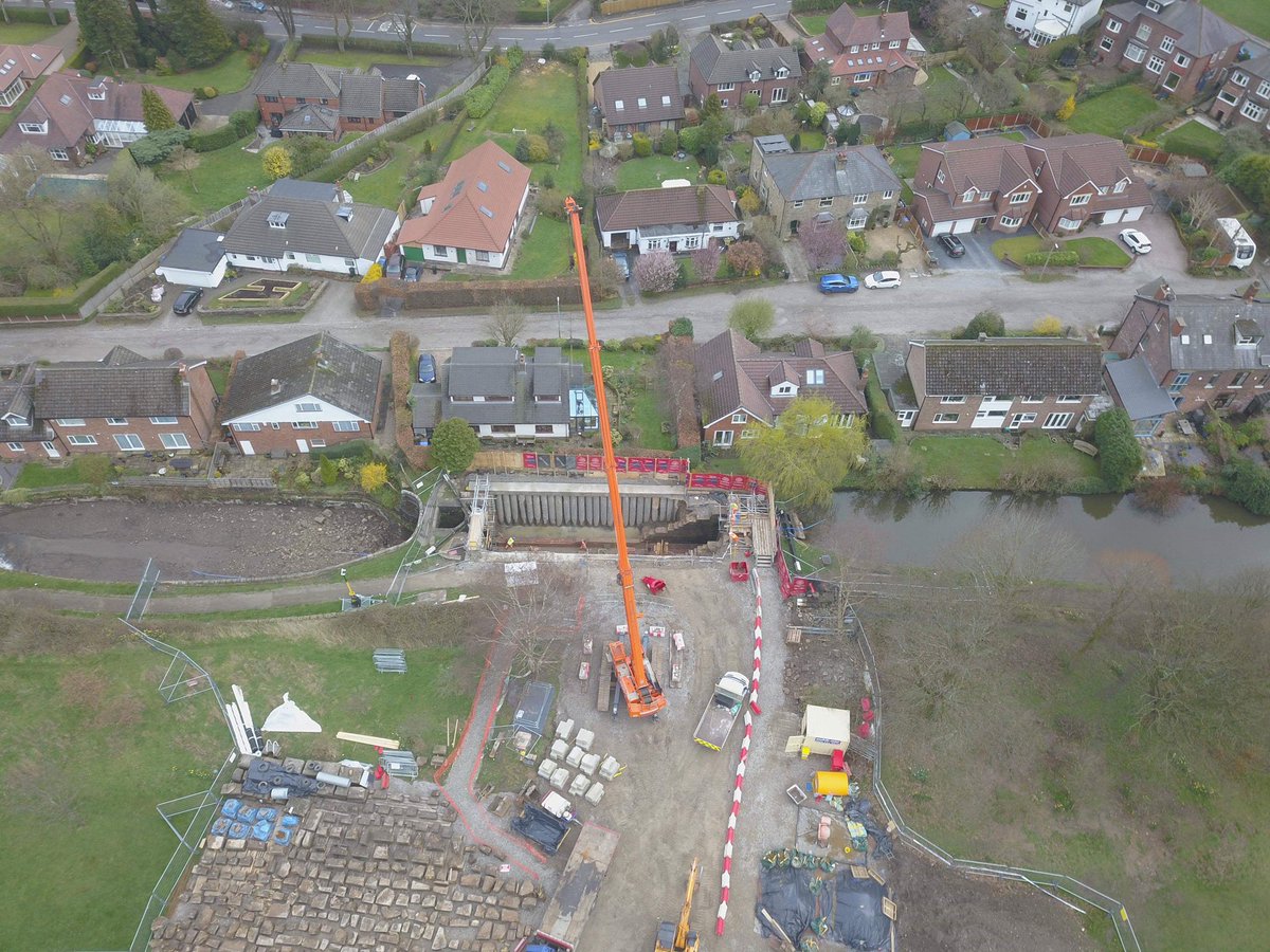 One of our #Marchetti Sherpa 70 tons #TelescopicCrawlerCranes on hire to <a href="/CPCCivils/">CPCCivils</a> installing lock gates at Stockport, Greater Manchester. Photos take by drone.