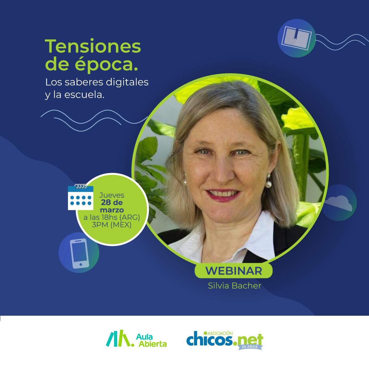 chicos_net (@chicos_net) on Twitter photo Te invitamos a esta conferencia gratuita y a distancia. "Tensiones de época. Los saberes digitales y la escuela" con <a href="/SilviaBacher/">Silvia Bacher</a> y <a href="/marcelaczarny/">Marcela Czarny</a>
Jueves 28 de marzo a las 18hs (ARG) / 3PM (MEX)
👉 Registro webinar: bit.ly/2HA8KLy
Oganizado junto a @_AulaAbierta Te invitamos a esta conferencia gratuita y a distancia. "Tensiones de época. Los saberes digitales y la escuela" con <a href="/SilviaBacher/">Silvia Bacher</a> y <a href="/marcelaczarny/">Marcela Czarny</a>
Jueves 28 de marzo a las 18hs (ARG) / 3PM (MEX)
👉 Registro webinar: bit.ly/2HA8KLy
Oganizado junto a @_AulaAbierta