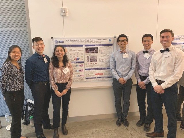 A team of engineering students mentored by Ash Kita MD, Johnny Saldate PhD, &amp; PI Larry Hoffman PhD placed 2nd at 3/14 Bioengineering Symposium for their work: Drug Reservoir Device for Otoprotection. Congrats Courtney, Nitika, Jeremy, Riley, Andrew, &amp; Brandon! #UCLAHeadandNeck