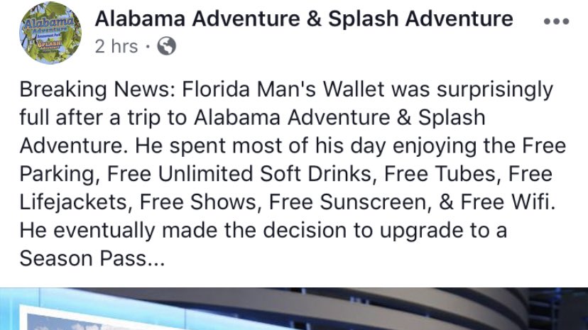 .<a href="/ALABAMASPLASH/">AL Splash Adventure</a> getting in on the Florida Man fun. Well played!