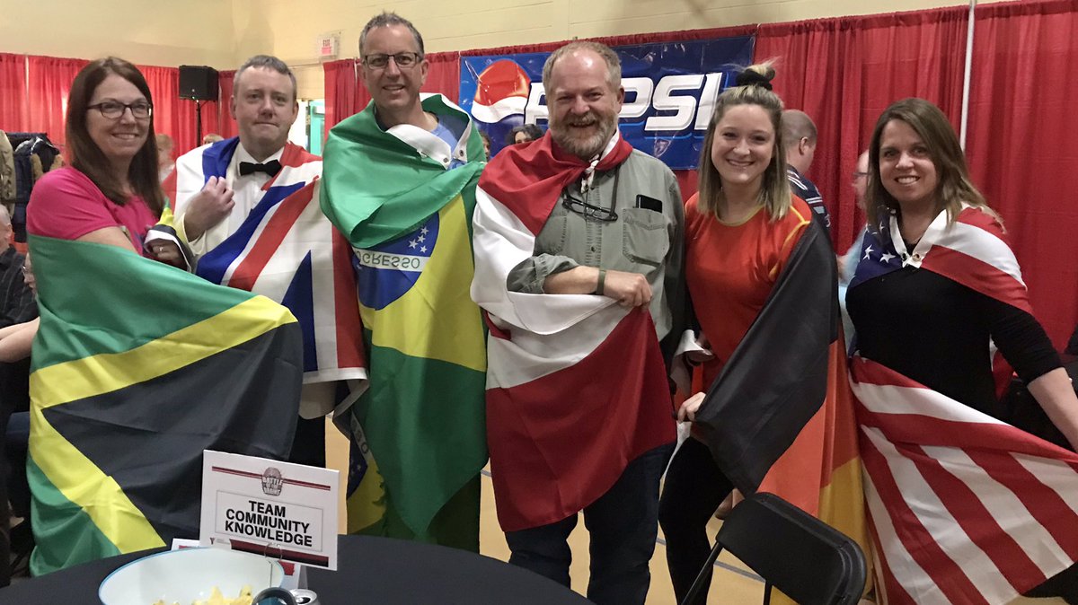 Team Community Knowledge from <a href="/myNBCC/">New Brunswick Community College</a> #Moncton is rockin’ the Top 5 at the mid-break at <a href="/YMCAMONCTON/">YMCA Moncton</a> #BattleOfThrBrain - for our team theme we’re showing off our international’ness!! #CollegeWorks (miss you at this <a href="/CatherineLBlack/">Catherine Black</a>)