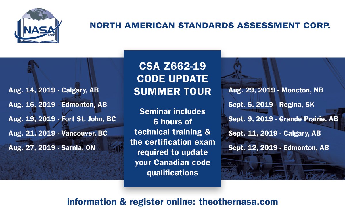 NorthAmStd's tweet photo. Are you able to benefit from early-bird fee for the #Z662-19 Update Tour? The new edition will contain numerous changes, clarifications &amp; improvements. #Pipeline #API1169 #oilandgas #CAPP #TransCanada #CNRL #BCOGC #AER_news #pipelinetraining #pipelineintegrity #pipelineinspection https://t.co/ZFMwnkXJSk