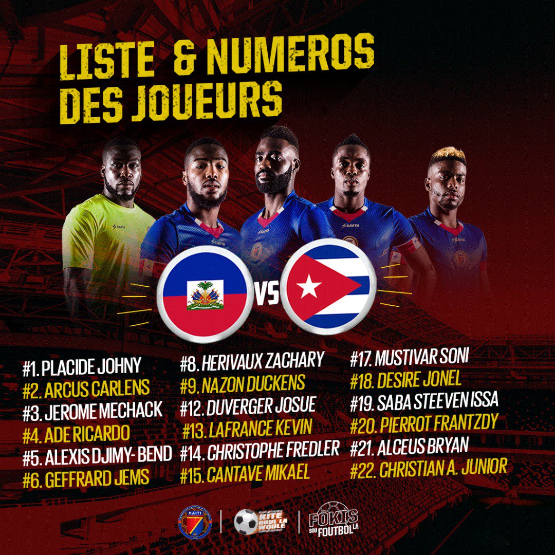 fhfhaiti's tweet photo. Lis Non Jwè ki pral REPREZANTE nou devan #CUBA ak NIMEWO kap sou MAYO yo🇭🇹 #MOBILISATIONtotale💪🏾 #NoupralmetCubaCHO🔥🔥#VinGadMATCHsaNanSTADEla🙌🏾 #24MAS #LigueDesNations🏆 #FocussouFOUTBÒLla #KiteBoullaWoule⚽🇭🇹 https://t.co/ISmhyCpIE5