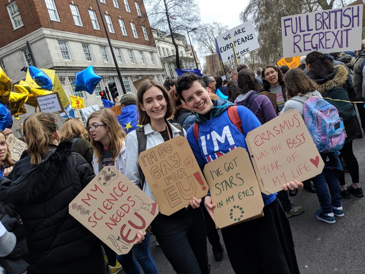 DrPoppyGould's tweet photo. Before and after 5+ hours of marching against Brexit today with @jmspindel and a million others #PeoplesMarch #PeoplesVote #NoBrexit #ScientistsForEU #ScienceIsGlobal https://t.co/MdfpzCXa52