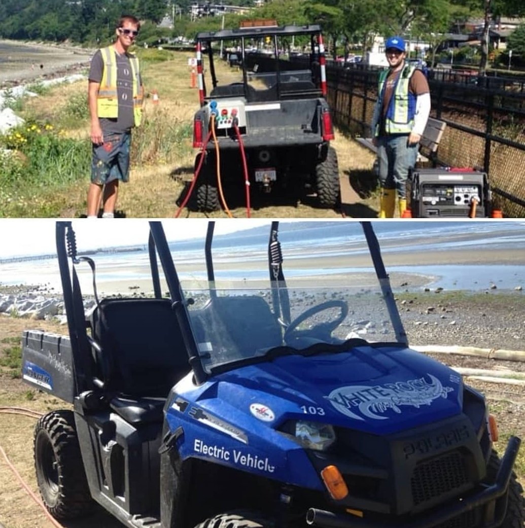 WhiteStarBC's tweet photo. Throw back to last Summer when #TeamWhiteStar used an #ElectricVehicle to move an #electric solution to treat  #invasive #knotweed on a beach 
#zeroemissions zero #Pesticide and plenty os success #invasivespecies #bcenvironment #Whiterock https://t.co/KBcUEb6Apy