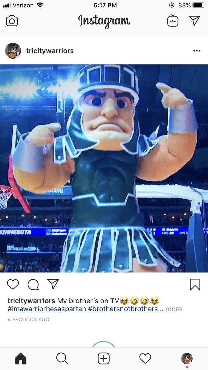 warriorsTCA's tweet photo. My brother was on TV!!!! LOL
#marchmadness 
#mascothumor https://t.co/7gyYShUCZf