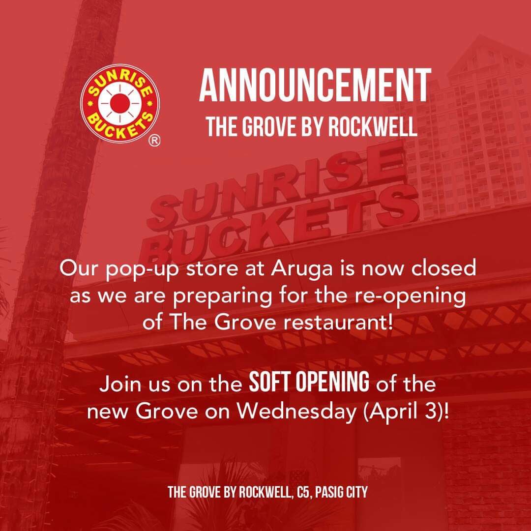 Please note that the Grove branch’s opening date is moved to April 3 (Wed). See you soon! #sunrisebuckets
