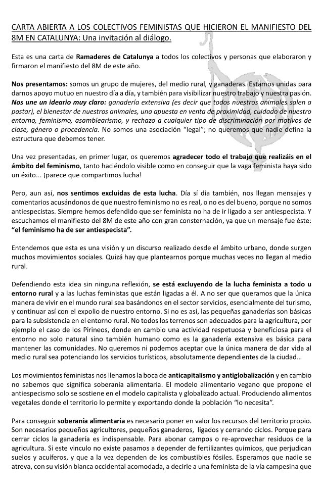 ramaderescat's tweet photo. CARTA ABIERTA A LOS COLECTIVOS FEMINISTAS Y A LAS PERSONAS QUE REDACTARON Y FIRMARON EL MANIFIESTO DEL #8M EN BARCELONA: una invitación al diálogo. 

@vagafeminista8M 
[ Traducción al español ] https://t.co/3Pqlx1HSZf