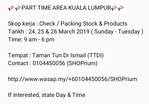 SHOPrium's tweet photo. 💥URGENT💥 PART TIME 📣📣

#kerjaparttime #parttime #parttimekl
#kerjakosong #kerjakosongkl #internkl
@twt_KL @twt_kerja @Oh_KerjaKosong @PartTimeKL @MauKerjaMY https://t.co/FtNrFFK4c9