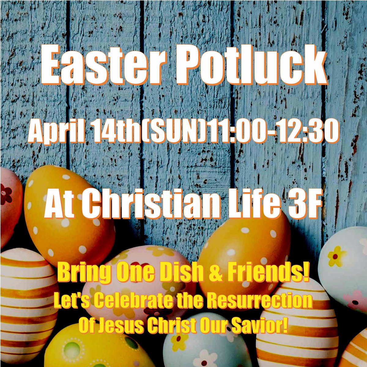 Pastor_Yasu_WTL's tweet photo. Easter✝️Potluck🐣Party🍽
April 14th(SUN)11:00-12:30
At Christian Life
Let's Celebrate the Resurrection of Jesus Christ Our Savior!
#easter #potluck
#evevyonewelcomed
#christianlifeinternational
#chikusa #nagoya #japan
#letscelebrate
#theresurrectionofjesuschrist
#PTL https://t.co/xSP3vrfqEK