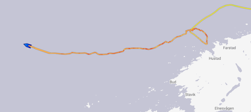 CroosnKangaroo's tweet photo. #VikingSky: This image from Marine Traffic shows just how close the ship came to shore and rocks off the coast #Norway before some propulsion was restored. #closecall https://t.co/maPhdFTmxC