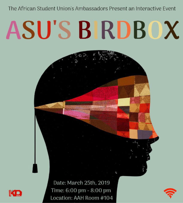 UCanOnlyBeYou's tweet photo. Want to experience a great time @ UH? Looking for a stress reliever? well look no further than 'ASU'S BIRDBOX' happening next week!!!! Don't miss out on all the action and fun.
#ASUBIRDBOX🐤⌚️🔎#AFROWEEK #UHASU #AMBASSADORS #stressfree https://t.co/iyPisUhd5a