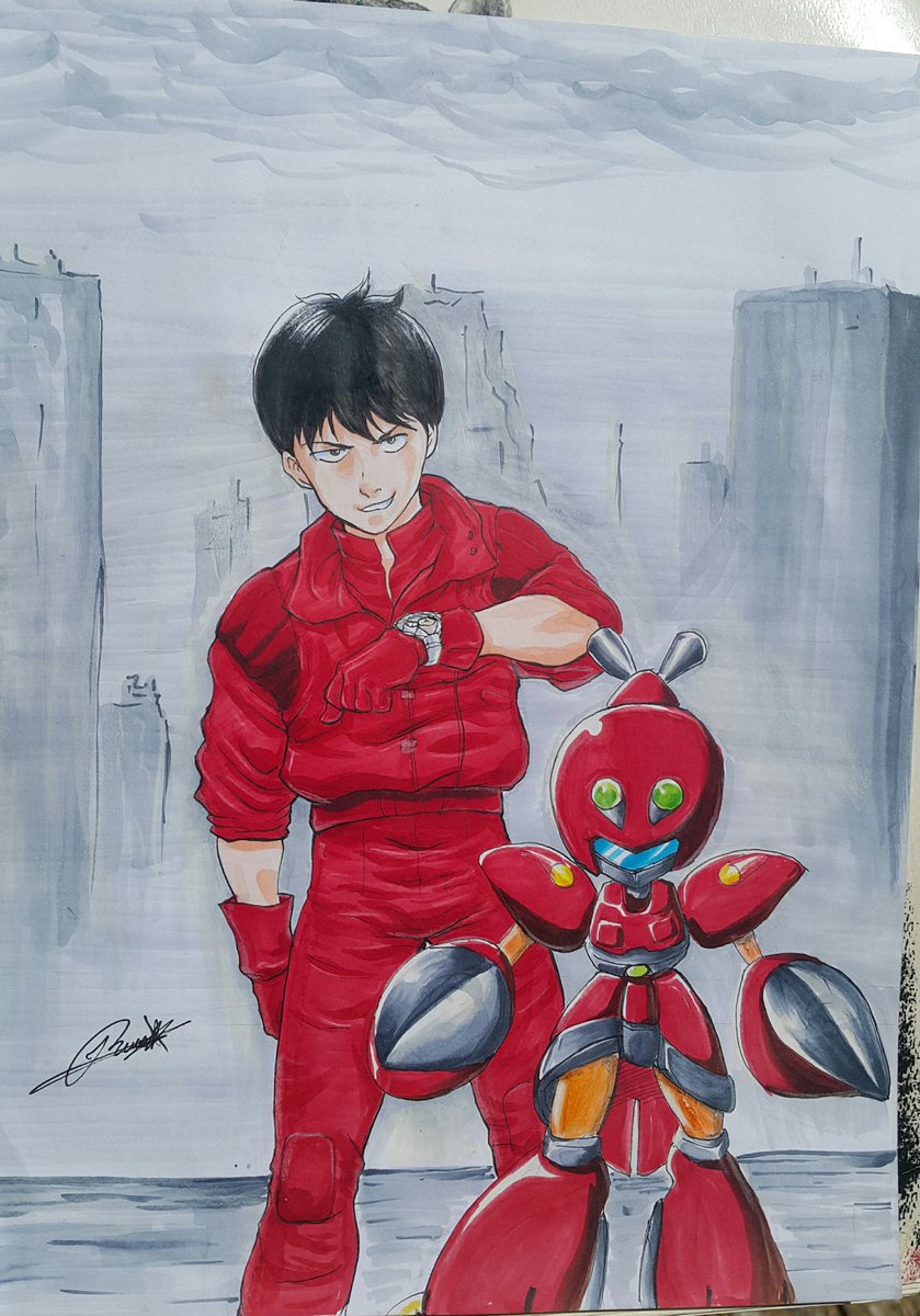 AmondeTauro's tweet photo. un dibujo que hice de un proyecto que quiero continuar sobre personajes que me gustan con un medabot que les quede según mi criterio, me gustaría su opinion :D #medarot #Akira #crossover #rollstar #アキラ #メダロット #FANART #anime #dibujos #doodles #sketch https://t.co/pZBB1gDO5Q