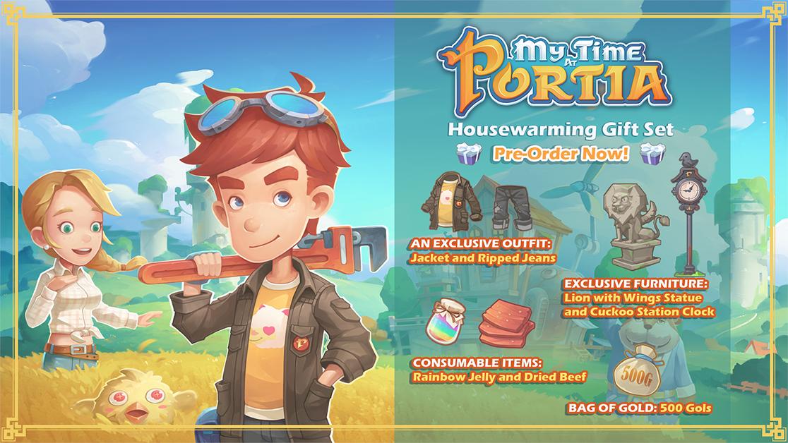 NintendoAUNZ's tweet photo. #MyTimeAtPortia launches on 16th April for #NintendoSwitch. Pre-order now on Nintendo #eShop and at selected retailers to receive the Housewarming Gift Set DLC bonus! https://t.co/mRarUpWTcj