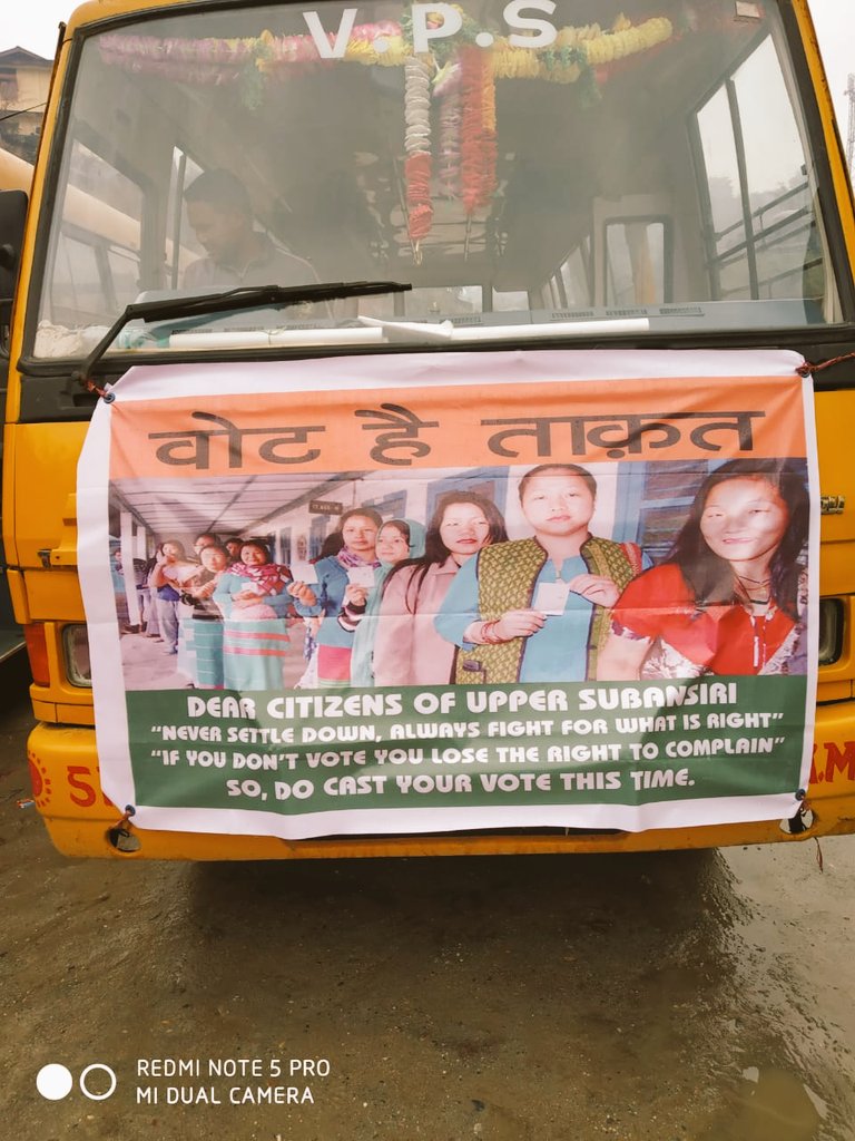 SveepUS's tweet photo. Voter Awareness Campaign through banners on #school #buses for maximum participation and ethical voting was launched on 22-03-2019 under SVEEP CAMPAIGN.@ceoarunachal @iasdanishashraf

#SVEEP
#UpperSubansiriKaregaVote #LokSabhaElections2019 https://t.co/d1p5WPZBfE