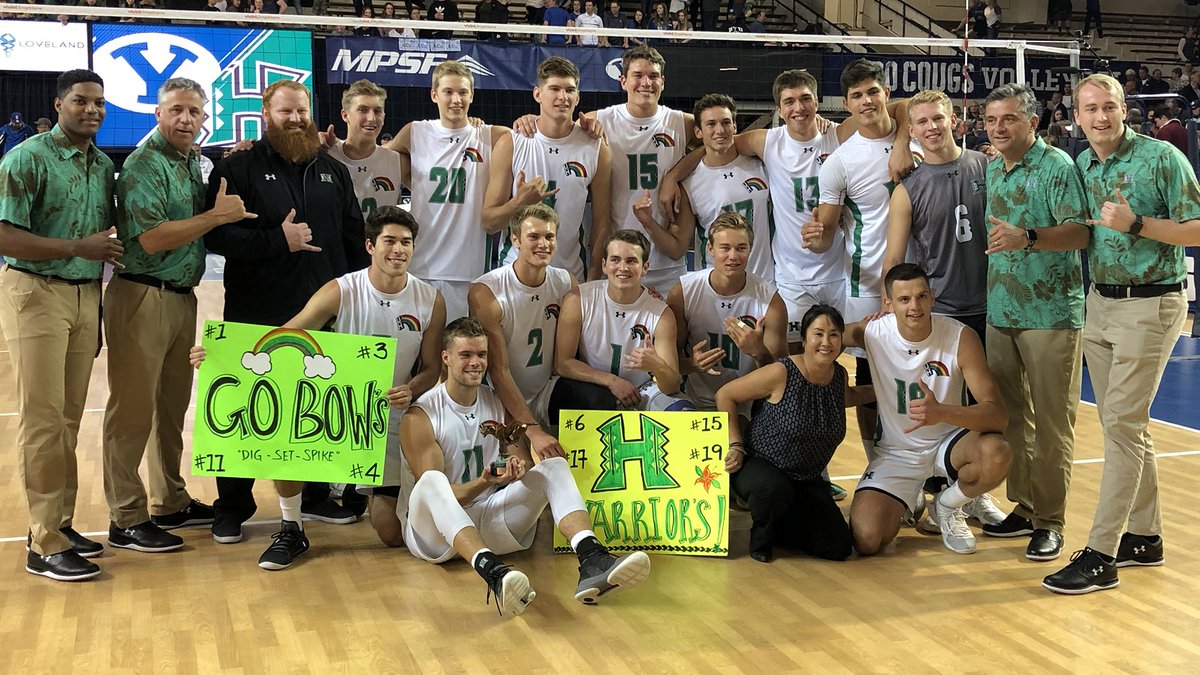 HawaiiMensVB's tweet photo. Recap and stats from our historic win over BYU to capture the BYU Invitational title and set a new record for longest win streak (20). Oh, and we snapped a 15-match losing streak in Provo.

📰: https://t.co/ddXdXrVSCU

#GoBows 🌈🏐 // #WarriorBall19

📸: Jonathan Bates https://t.co/YYWsI13E8n
