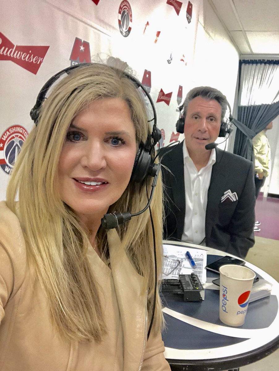 norahclair's tweet photo. Game night! When your son is waiting to meet @RealDealBeal23 - and gets meets his better half! @KamiahAdams Post game show with @glennconsor (better keep my day job)! #norahclair #Wizards https://t.co/lB6Ja2f7x0