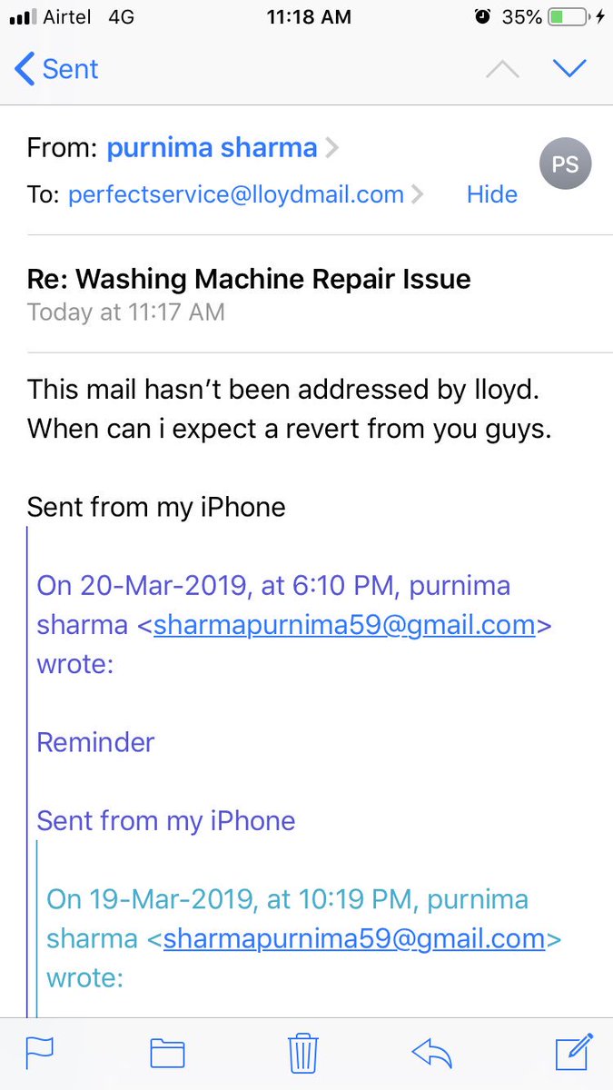 BeingDeceptive's tweet photo. Worst washing machine brand tag @havellsindia #lloyd Repeated calls, followups, mails nothing worked... Making customer fool. See the #screenshot #beware https://t.co/XjRkfrvX5i