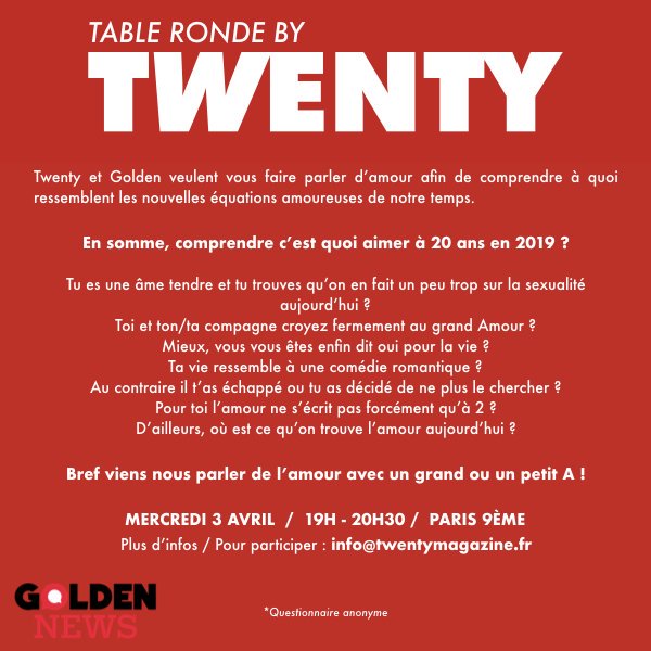 Viens nous parler d'amour !

Rendez vous mercredi pour notre prochaine table ronde ❤️