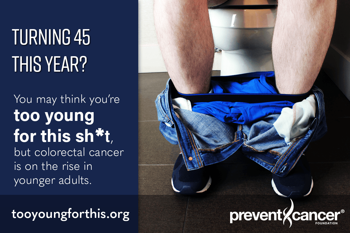 preventcancer's tweet photo. Are you age 45 or older and haven’t been screened for #ColorectalCancer? Take charge of your health and talk with your doctor about getting screened now! https://t.co/rnNXvVGwQE #2Young4This https://t.co/S2M9SELQBs