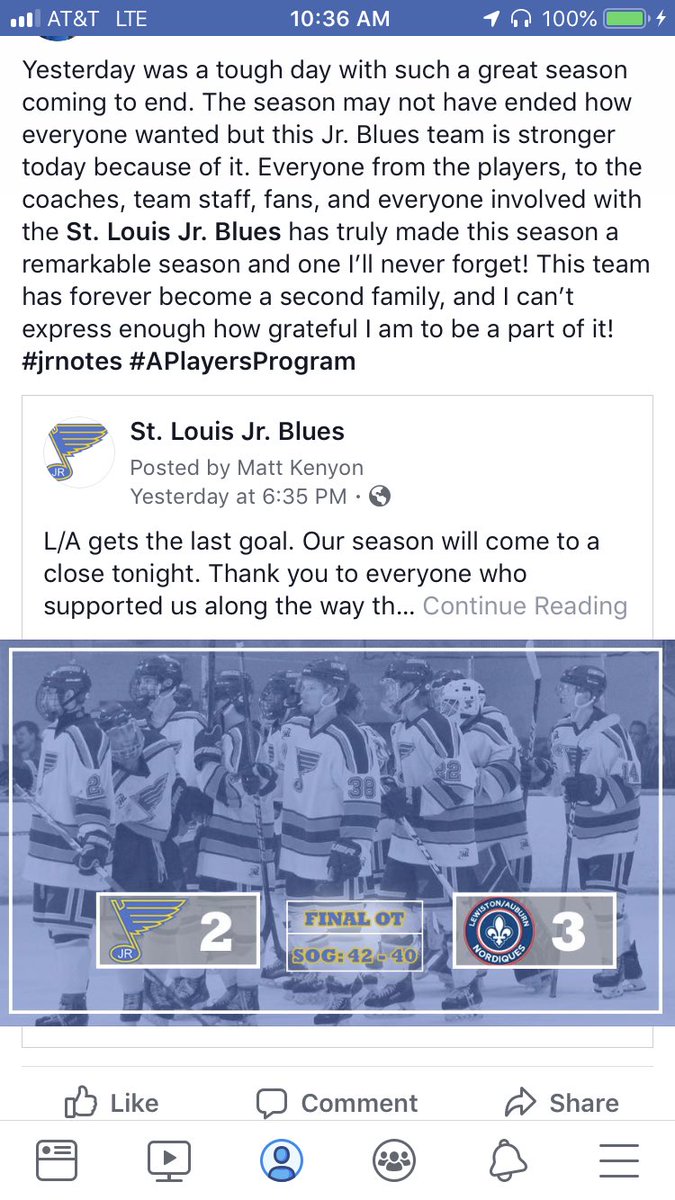 Kenyonm80's tweet image. Reflecting on the @JrBluesHockey season! Thank you to everyone who has made it the best I could have asked for! #jrnotes #APlayersProgram