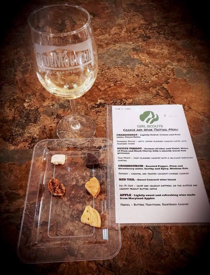 VisitHagerstown's tweet photo. Not sure what to do on your Sunday afternoon? Today from 12-5pm is your last opportunity to enjoy the Girl Scout Cookie and Wine Pairing at Blue Mountain Wine Crafters. 🍷 #visitwashingtoncountymd #funkstownmd #mdwine #winery #wine #winetasting #girlscoutcookies https://t.co/6P3U5lcKXx