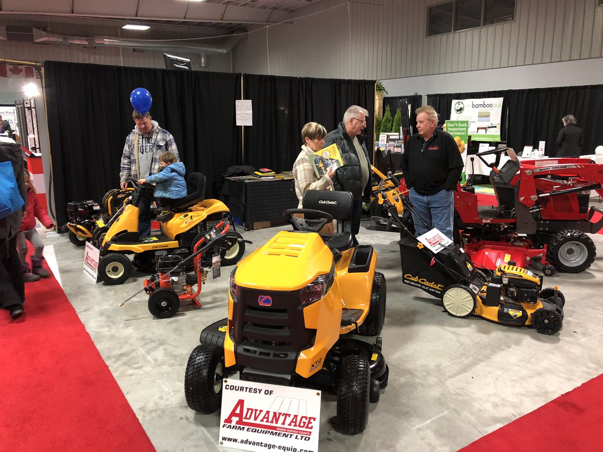 AdvantageFarm's tweet photo. #StThomasHomeShow with our @CubCadet_CA line up. Stop around and check out the Residential Lawn Mowers. Maybe should have brought our snow blowers! #ontag https://t.co/AwrTXqiBvm