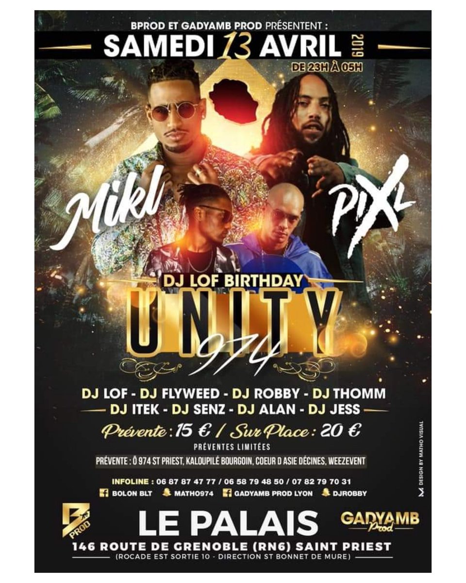 Pixl974's tweet photo. Le 4 eme RDV sera le samedi 13 avril a #Lyon au #Palais avec #deejayflyweed pour la soiree #Unity974 de #GadyambProd https://t.co/WDQcKDr2VY