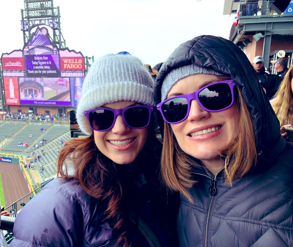 marinhart's tweet photo. Looking forward to Friday - @Rockies Coors Field Opening Day and K’s (best sister ever) birthday! Here’s to warmer weather than last year! 💜⚾️🥳 #GoRockies #HappyBirthday https://t.co/L0tbvRb7PY