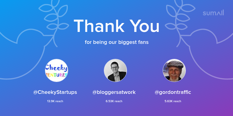 BYMblog's tweet photo. Our biggest fans this week: @CheekyStartups, @bloggersatwork, @gordontraffic. Thank you! via https://t.co/YOEfqfP3ev https://t.co/wnayisp6YP