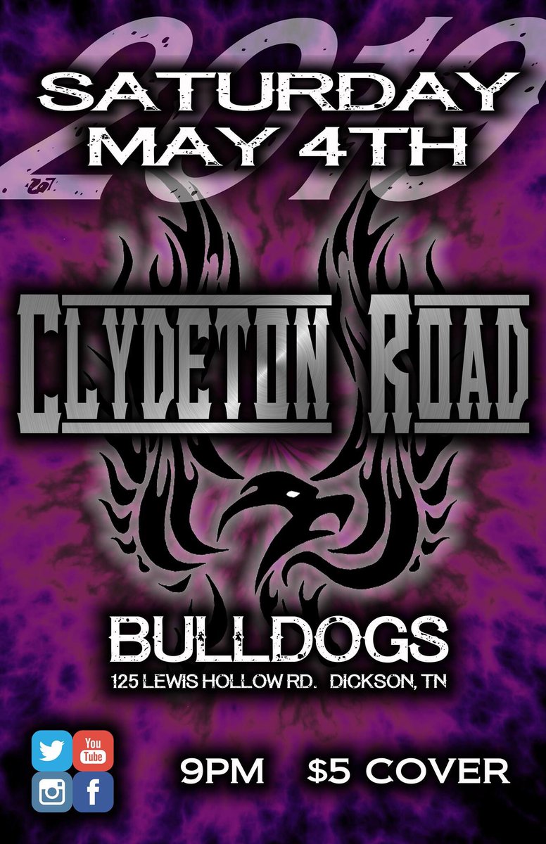 ClydetonRoad's tweet photo. Mark your calendars!  May 4th we are back at Bulldogs!  @Bulldogsbartn 
#clydetonroad https://t.co/2D2Shte7yY