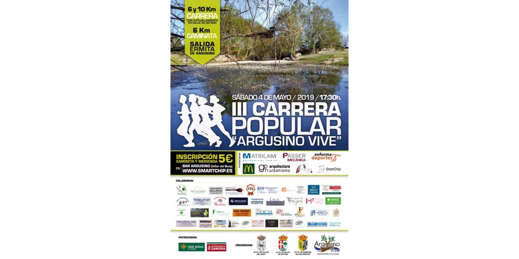 argusinovive's tweet photo. ¡Volvemos a ponernos en marcha!🏃🏻‍♂️🏃🏻‍♀️ 
El sábado 4 de mayo regresa la III Carrera Popular Argusino Vive. Apúntate... ¡Echa a correr (o andar)! Inscripciones ya abiertas. https://t.co/Tzte9Hhmnf