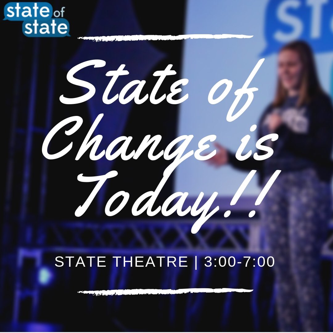 PSUStateOfState's tweet photo. Today is the day! Come check out our conference TODAY at 2:30 at The State Theatre!!! Food &amp; discussion at the Hintz Family Alumni Center afterwards! #StateofChange https://t.co/O2pHN31q1X