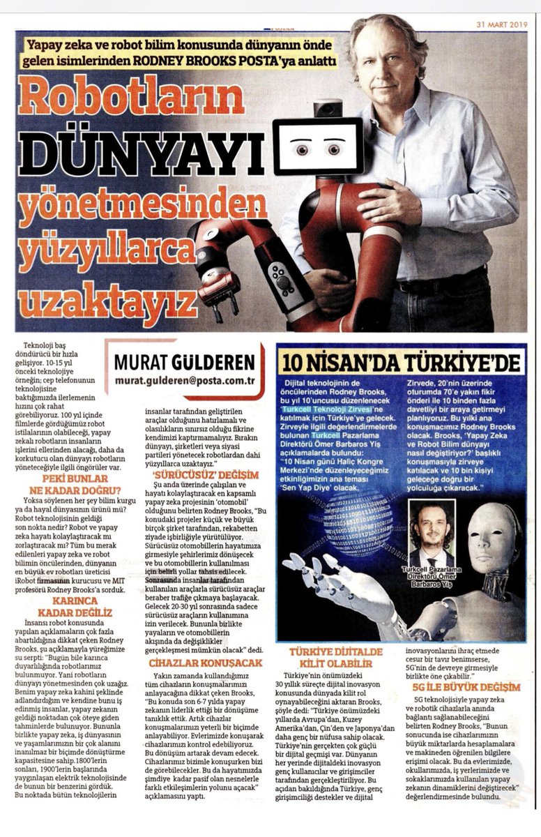 CSASpeakers_TR's tweet image. #YapayZeka ve #Robotbilim duayeni konuşmacımız @rodneyabrooks 
10 Nisan 2019 tarihinde ana konuşmacı olarak #TurkcellTeknolojiZirvesi
sahnesinde olacak. 
@Turkcell  @CSASpeakers_TR  
#RodneyBrook #AI #Robotics #technology #future