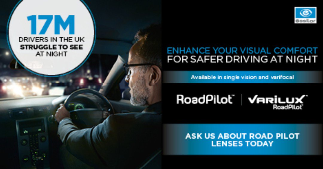 If you do a lot of driving, day or night, ask your dispensing optician about Essilor's Road Pilot Lens which enhances your visual comfort making your eyes less likely to tire, and ensuring optimal safety when driving at night. #Roadsafety #Essilor #Roadpilotlens