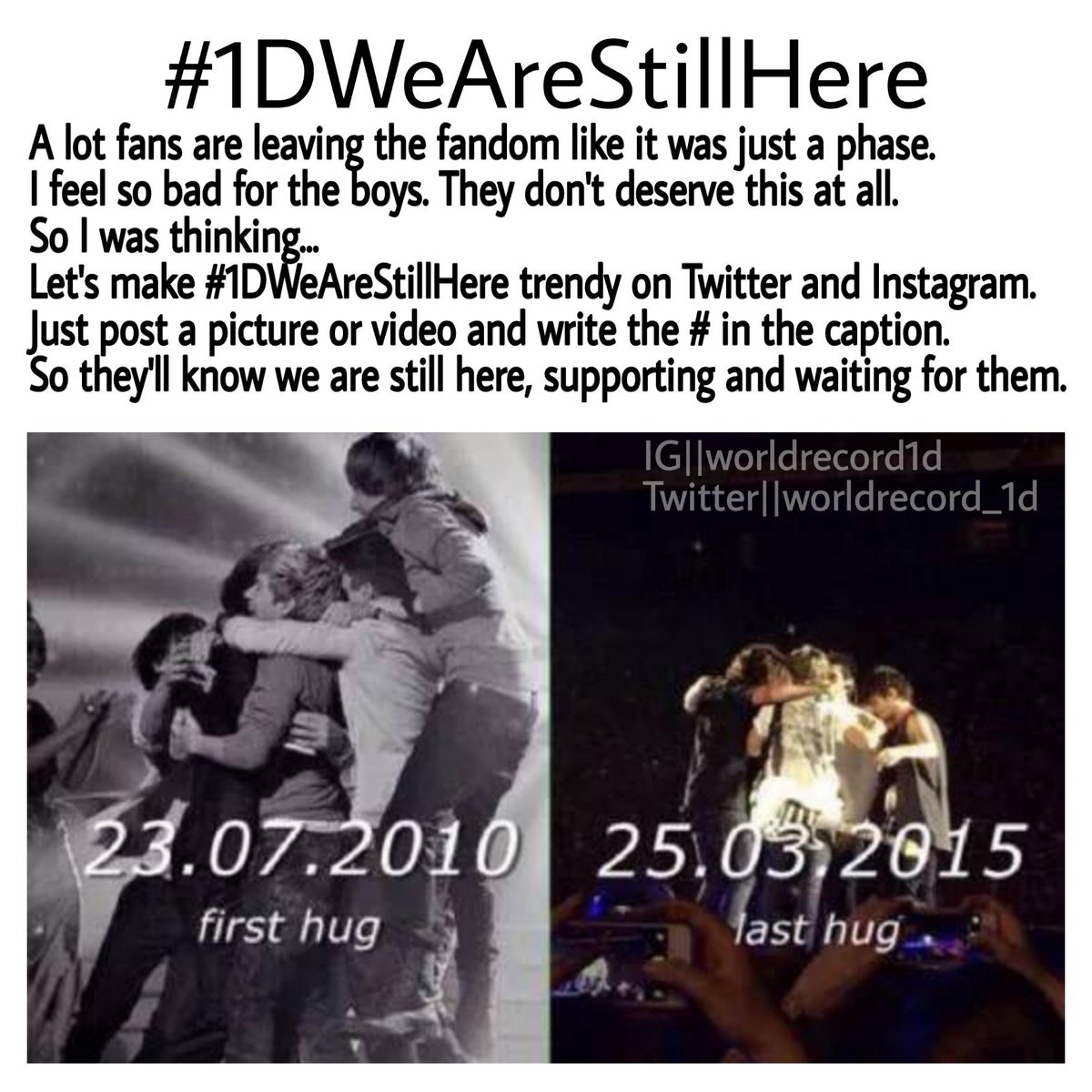 Worldrecord_1d's tweet photo. The boys deserve more love.
Let's make #1DWeAreStillHere trendy!! Spread this and use the # in your caption. We can't expect One Direction to get back together when the fandom isn't either, so let's do this together, just like in the past :)
#onedirection #1D #Directioners https://t.co/G595Ou4Tq7