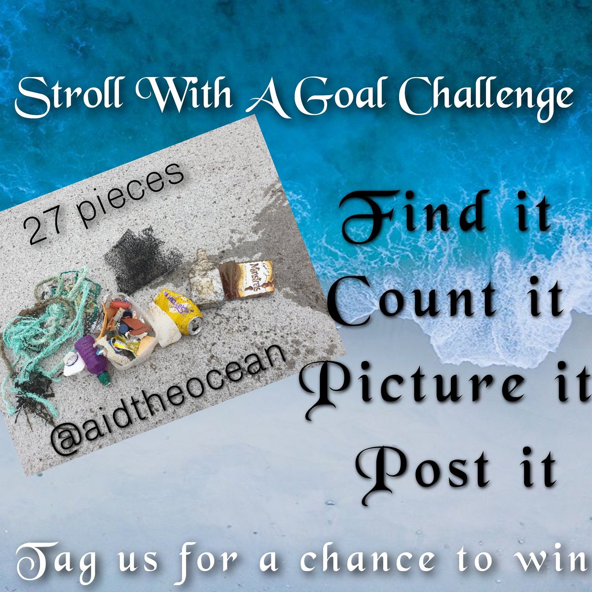 AidTheOcean's tweet photo. #strollwithagoalchallenge 
Find it , Count it, Picture it, Post it 
#aidtheocean #cleanup #plasticfreeoceans #PassOnPlastic #climatechange https://t.co/PyVGM8EG9W