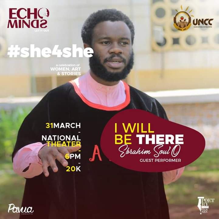 Again,louder.
 Ebrahim Soul'o will be performing..u do not want to miss his soothing allure.
This is a sneak peek of what you should expect on his solo show 'Empty'  that will be on 12th April at National Theater #She4She
Today @6:00pm National theater