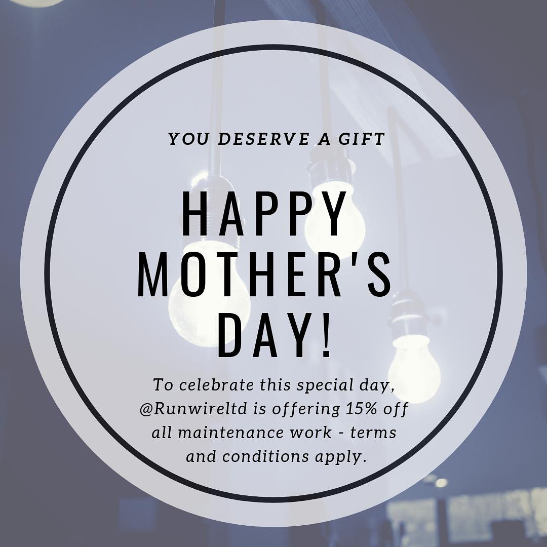 Runwireltd's tweet photo. For terms and conditions, see our Instagram or Facebook page #sale #discount #mothersday #electrician #london #offer https://t.co/FwuuxQUhUA