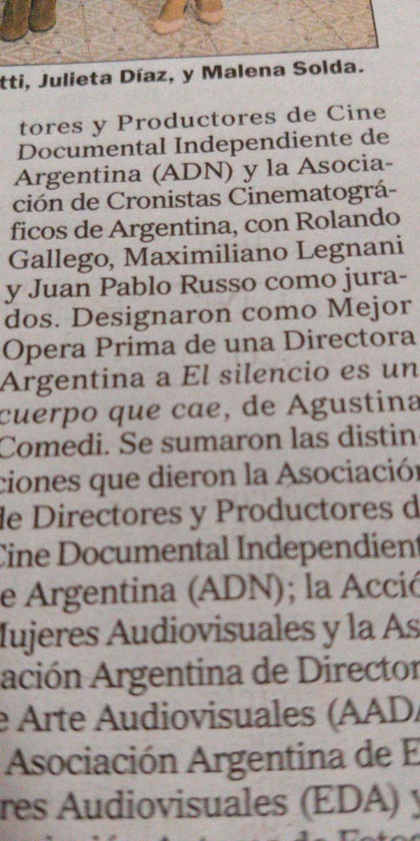 ACCA_ok's tweet photo. Gracias Diario @perfilcom y Ana Seoane por mencionar el premio a #Elsilencioesuncuerpoquecae de Agustina Comedi en la edición de hoy #Ficsur https://t.co/MPgxoUd7aJ