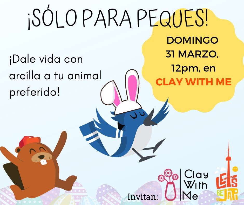 VisitaToronto's tweet photo. HOY, chic@as llueva, truene o salga el sol todos invitados a crear lindas figuras con arcilla #claywithme... @bejapito!
❄️ 🌧 ☀️ #letsbejapi #toronto #kidsactivities #visitatoronto https://t.co/SSx6mDN9sI