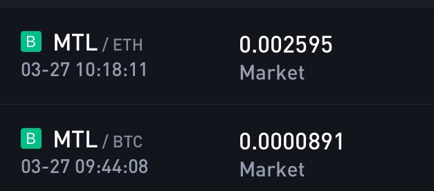 MMXXXVIV's tweet photo. bought MTL at 890 sats 
Sold at 1600 🙌🏽

Does that mean I can get a follower?😂🙌🏽

$MTL $BTC $ETH $ZIL $LTC $WABI $AION $EOS $MFT $XRP $GVT https://t.co/DIjO5WQ2SM