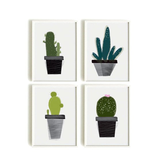#etsy shop: Cactus Print Set of 4 art prints cactus nature poster - Art print by nicemiceforyou etsy.me/2FNjNip #art #print  #green #housewarming #white #artprint #cactus #setoffourprints