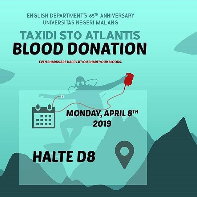 <a href="/legato_eda/">EDA 65</a>
🔱ENGLISH DEPARTMENT'S 65TH ANNIVERSARY🔱
.
🌊TAXIDI STO ATLANTIS
.
Legato presents
.
Blood Donation as an agenda of THE EDA 65TH. Please kindly donate your blood on :
.
📅 Monday, April 8th 2019
⏰ (08.00 - 11.00 a.m.)
🏣 Local D8 ( Facult… ift.tt/2YE1Biz