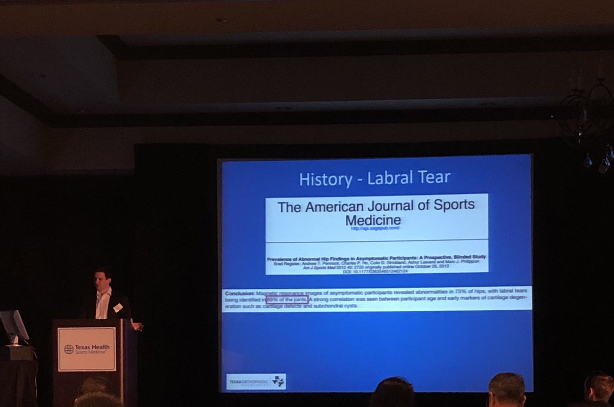 Overview of FAI

Dr. Brett Raynor on femoral acetabular impingement. A hip labral tear is not always an indication that patients need surgery. A study in AJSM found that almost 70% of asymptomatic patients had a hip labral tear.

#THSMsymposium2019