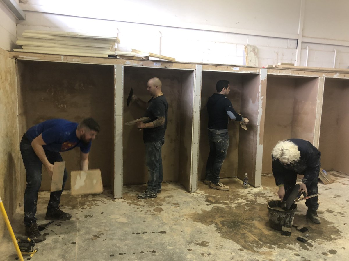 RH_Construction's tweet photo. Another full cost Adult course is nearing its conclusion. The bays have been Plasterboarded and skimmed this weekend, some amazing results as well. #newskills #adultcourses https://t.co/HPipf78UBF