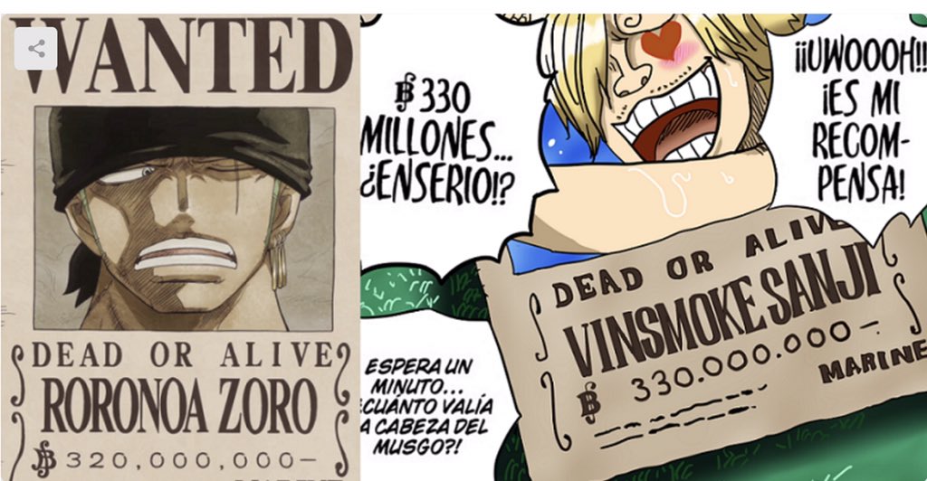 tazpause's tweet photo. @CraigTheExample @BragoDace Right now, the world government thinks Sanji > Zoro, judging by their bounties, but let’s see how long that lasts. https://t.co/cuRQzrqxuf
